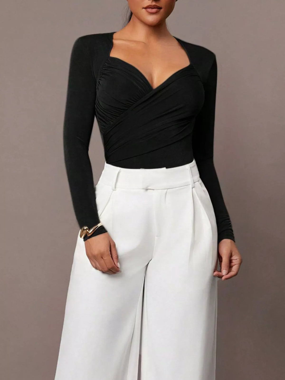 Ruched Surplice Long Sleeve Bodysuit