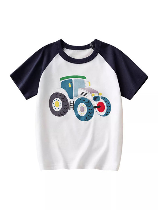 Children's Cartoon Tractor Raglan Sleeve T-Shirt