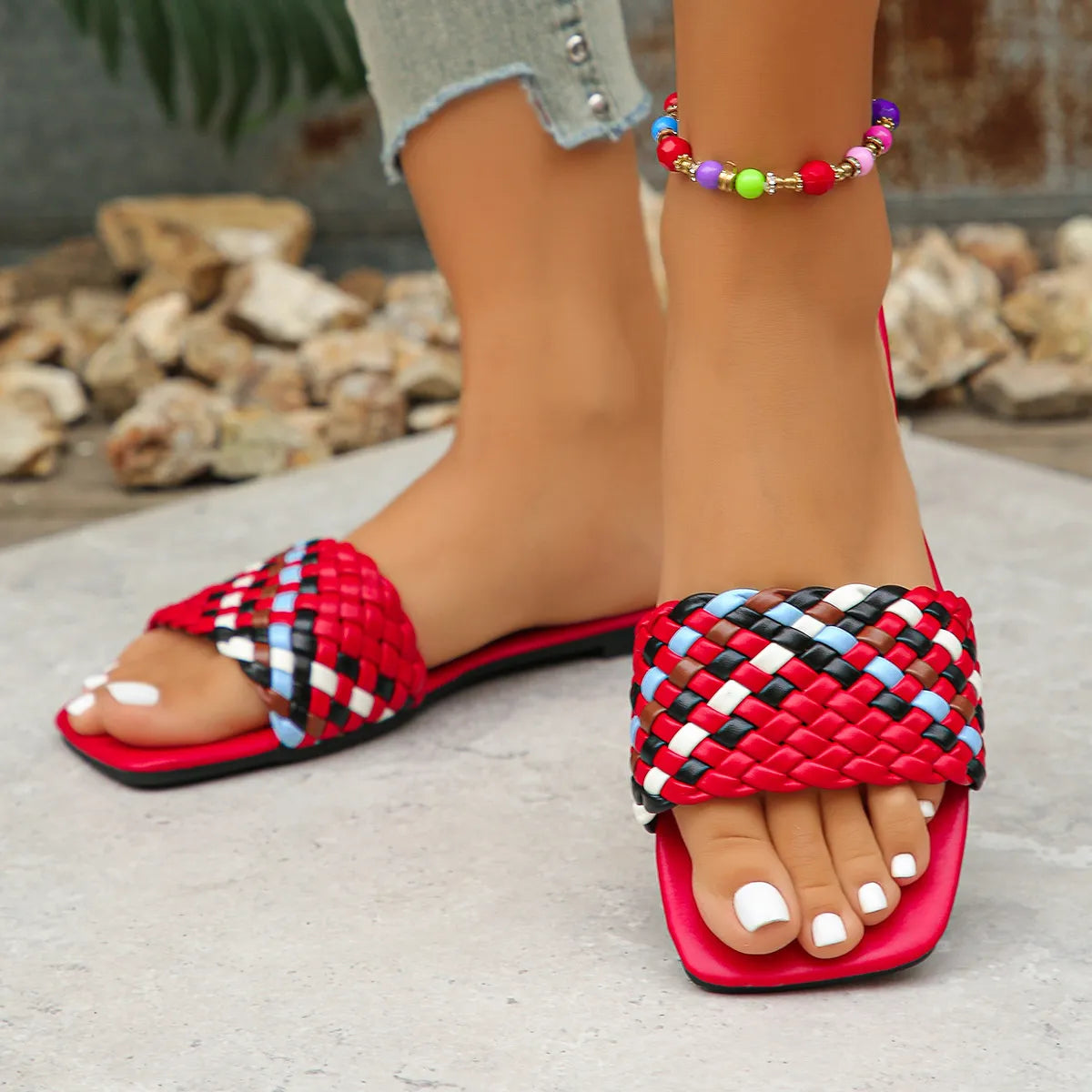 Colorful Open Toe Flats Sandals