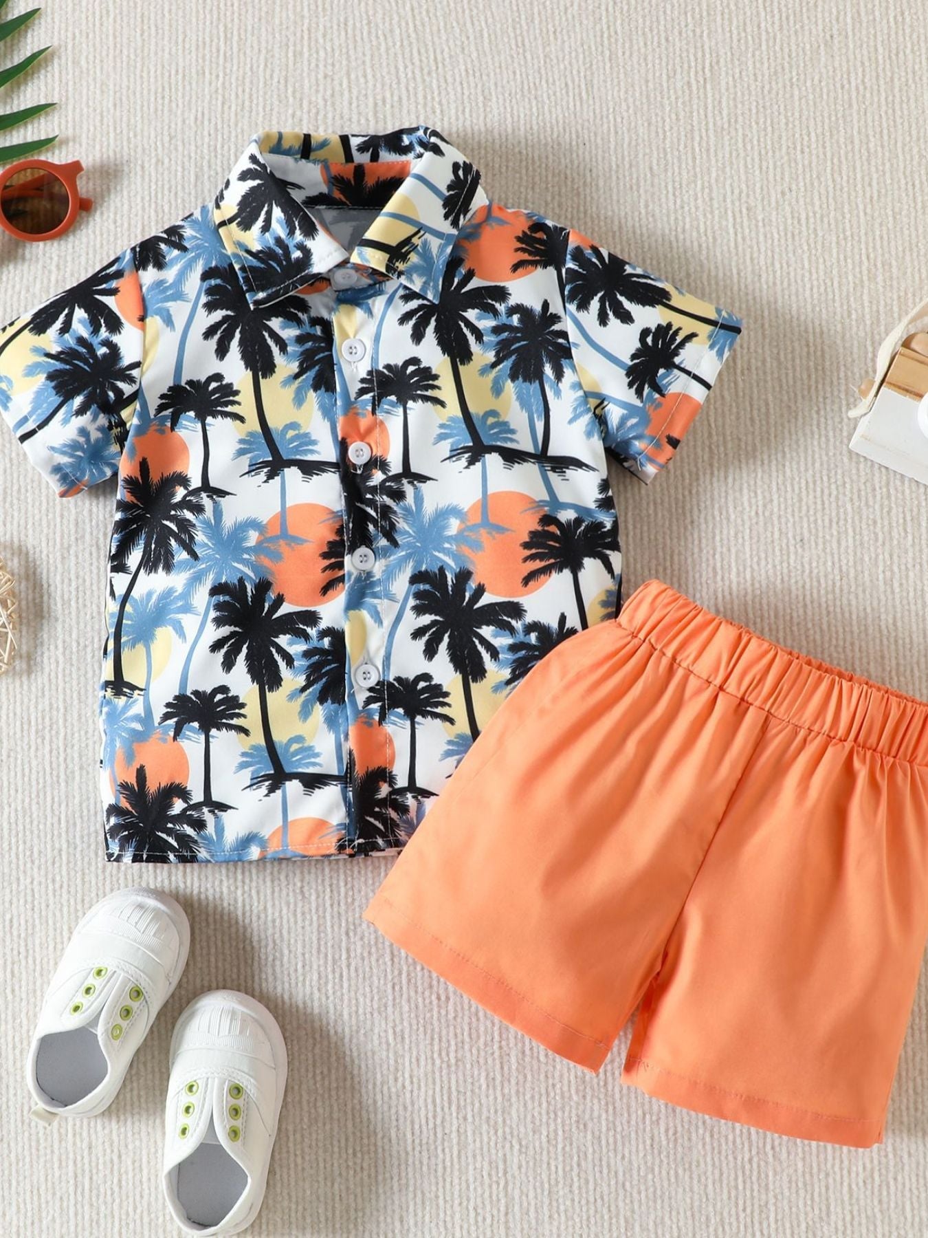 Children's Tropical Print Button-Up Shirt & Shorts Set