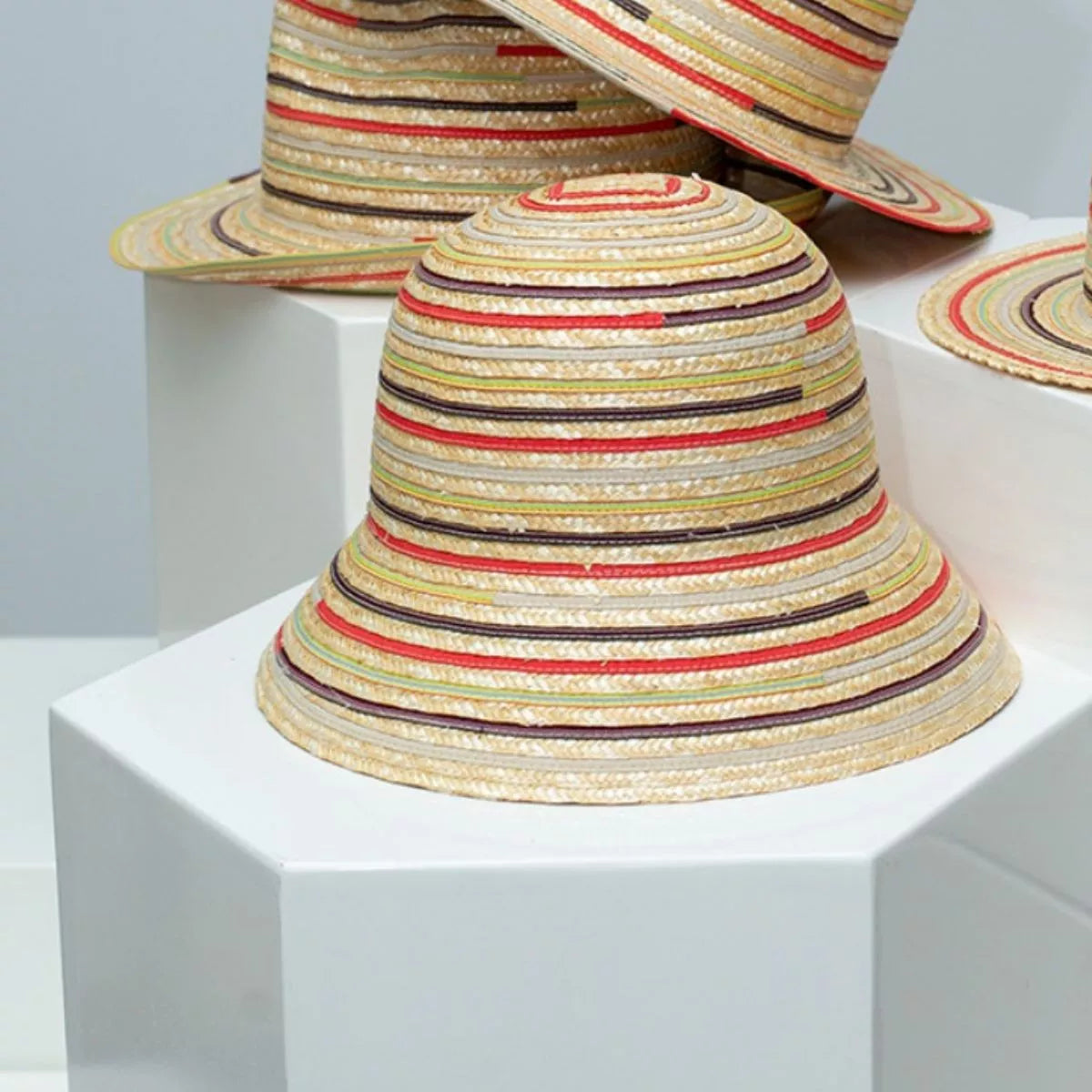 Striped Straw Bucket Hat
