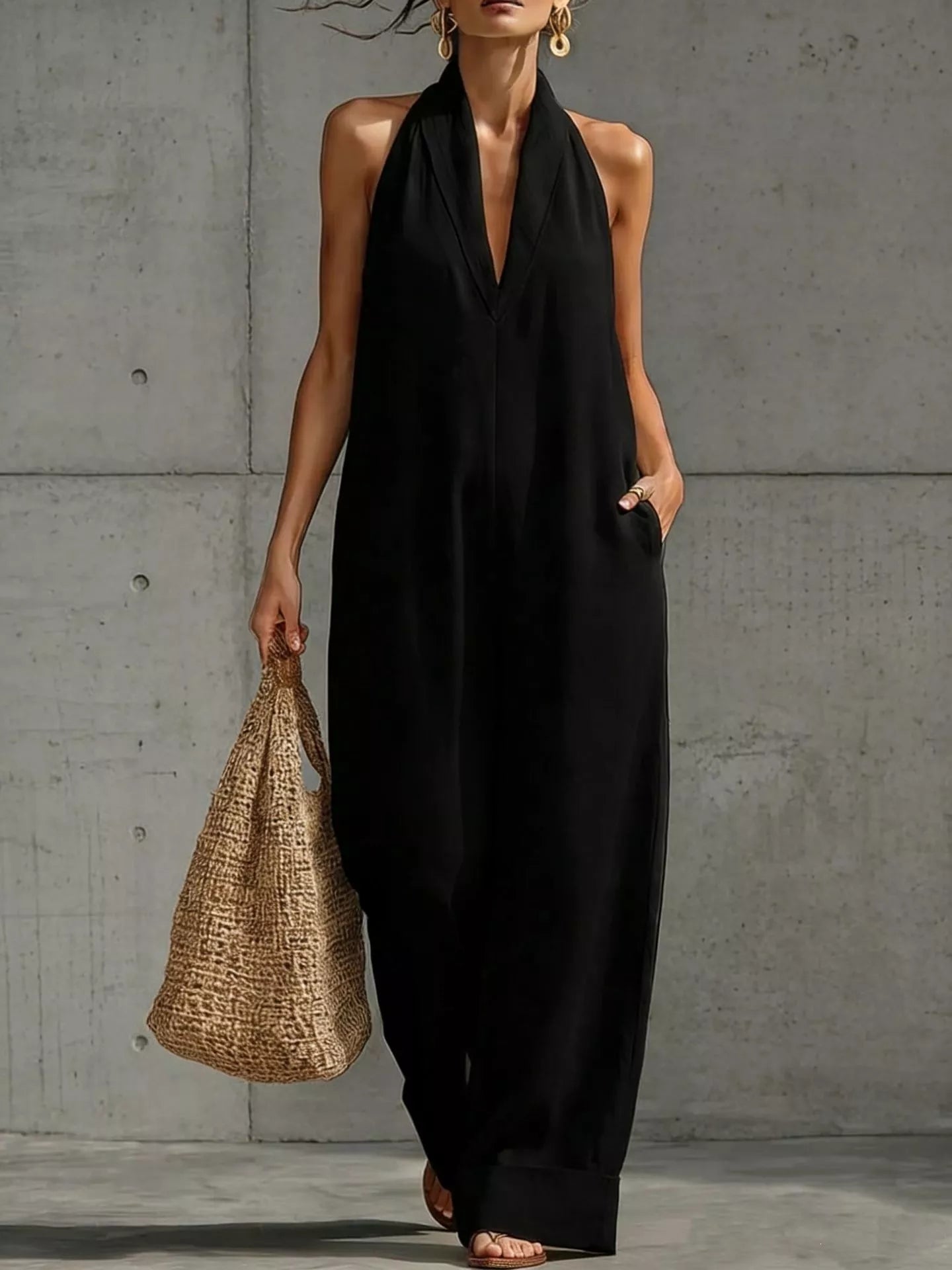 Full Size Halter Neck Wide-Leg Jumpsuit Plus Size
