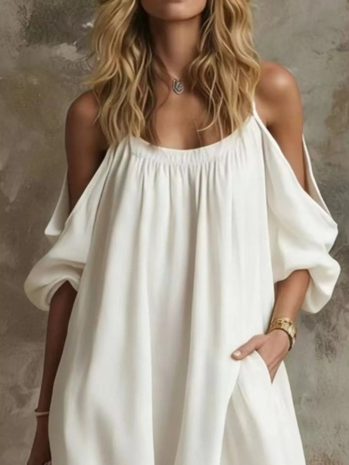 Full Size Cold-Shoulder Linen Maxi Dress Plus Size