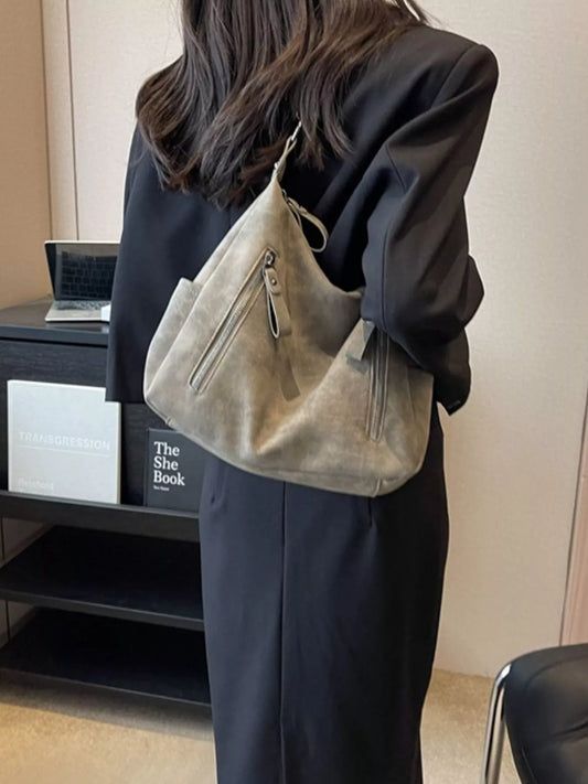 Hobo Shoulder Bag with Zipper Pocket