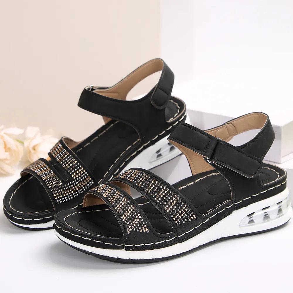 Open Toe Inlaid Rhinestone Wedge Sandals