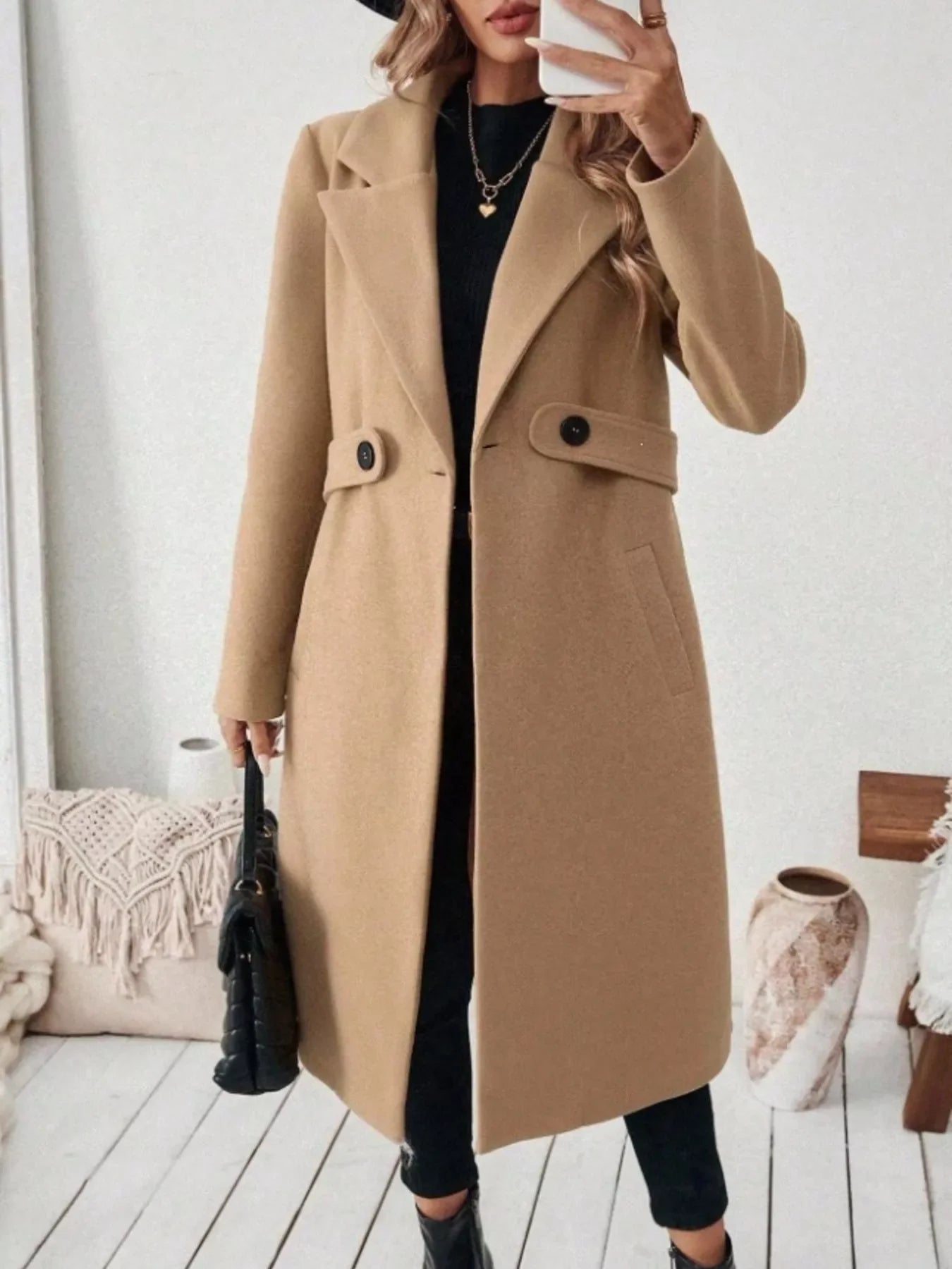 Full Size Elegant Lapel Collar Belted Coat with Pockets Plus Size