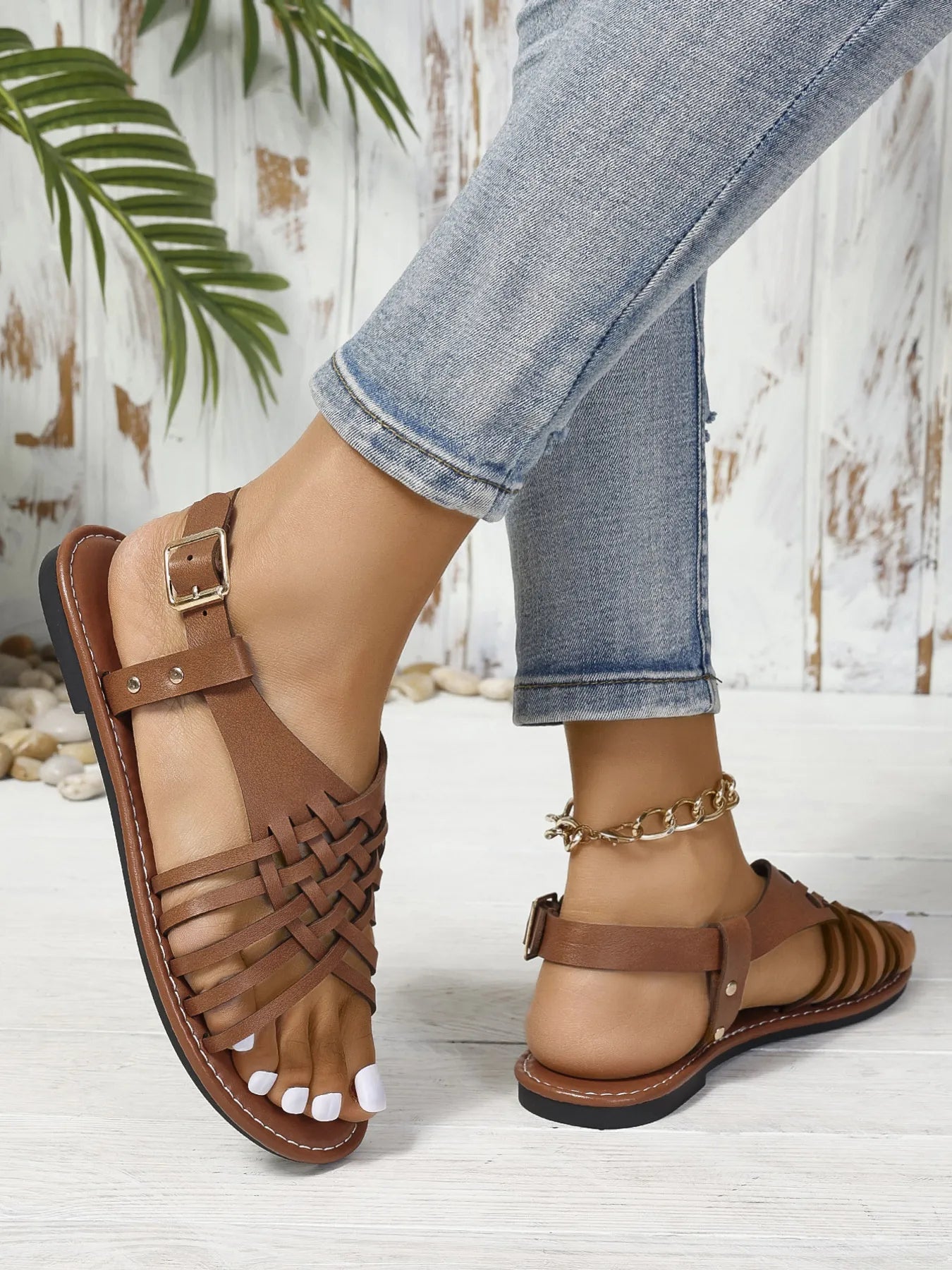 Woven Strappy Flat Sandals