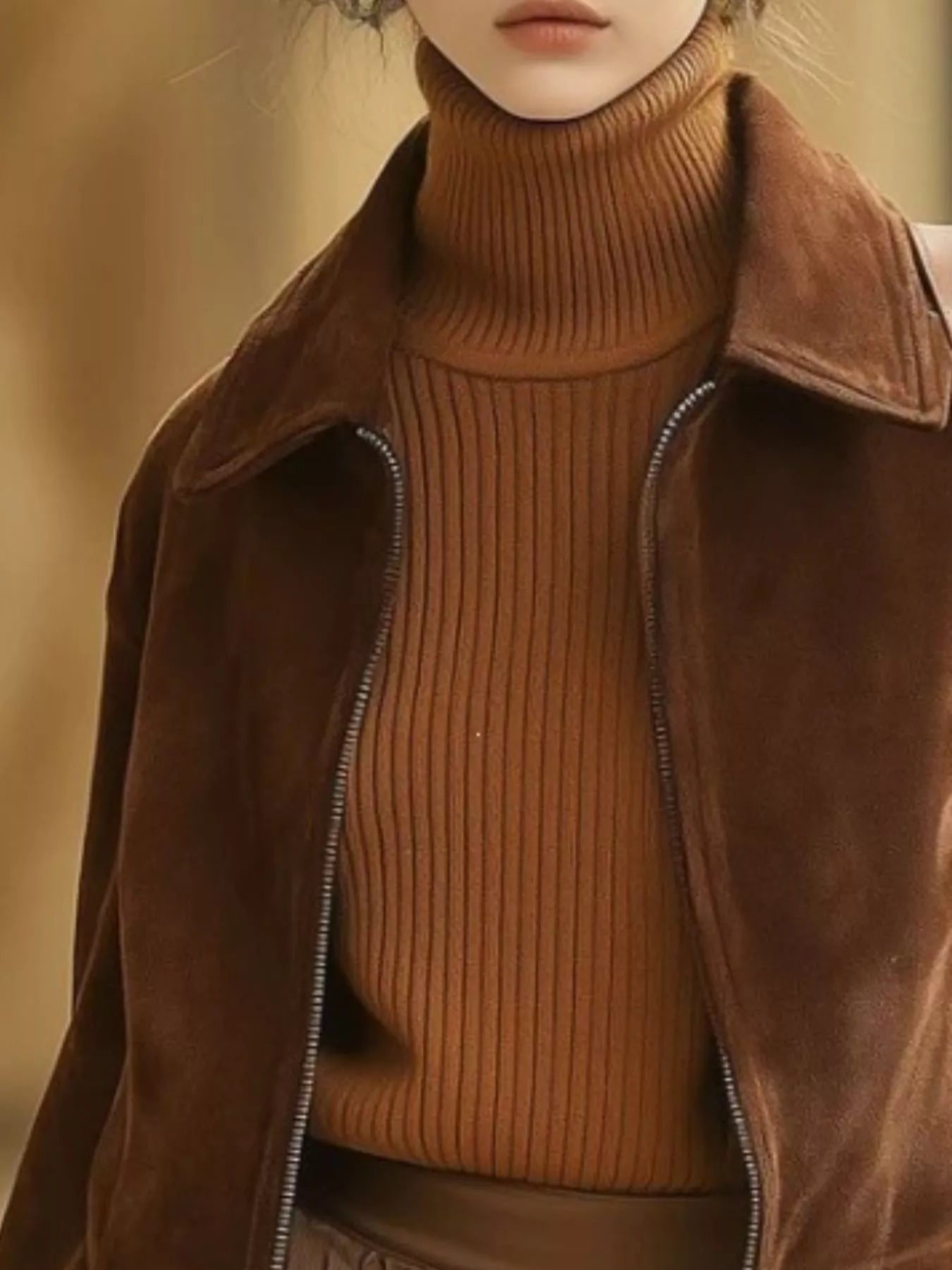 Vintage Suede Zip-Up Cropped Jacket