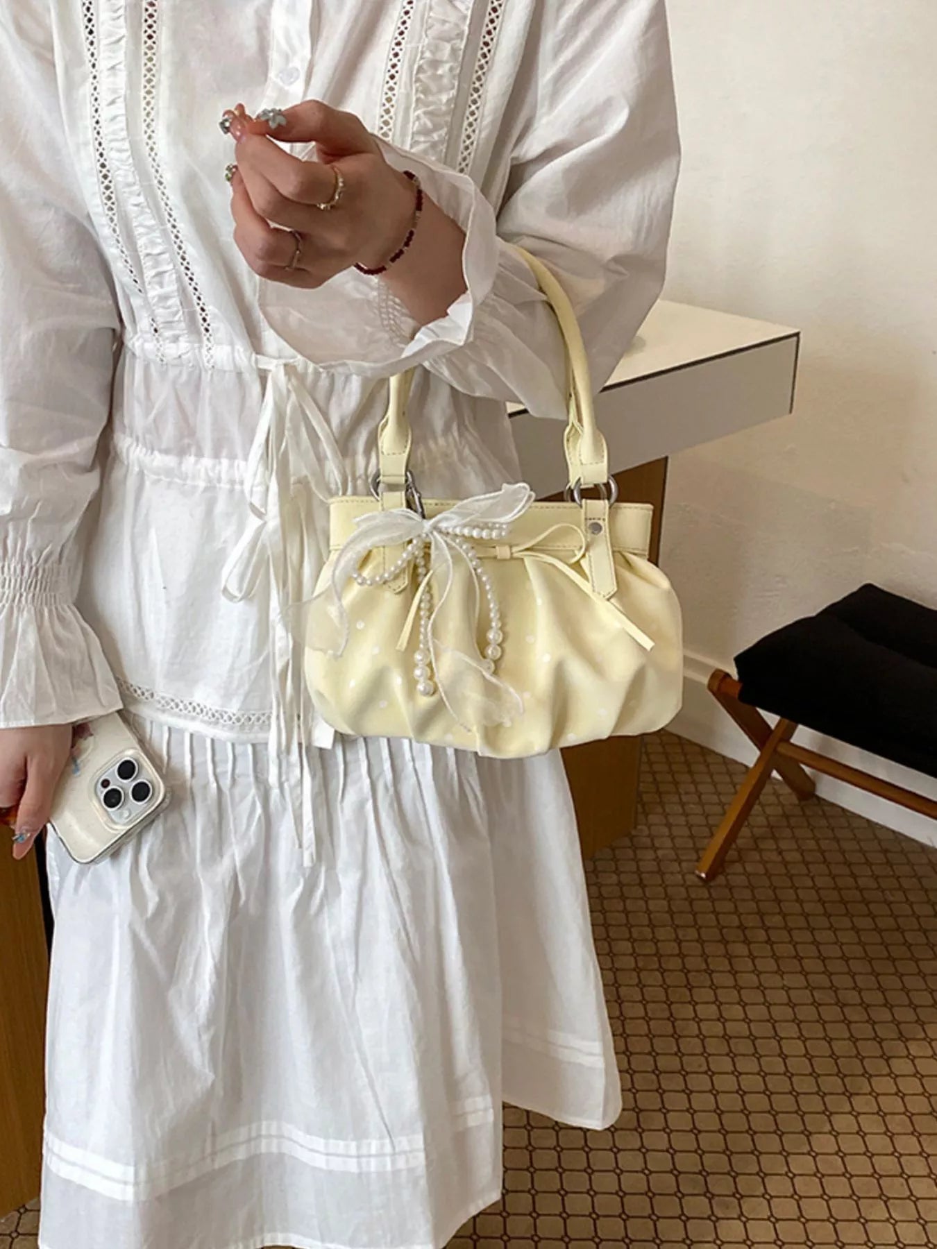 Ruched PU Leather Handbag