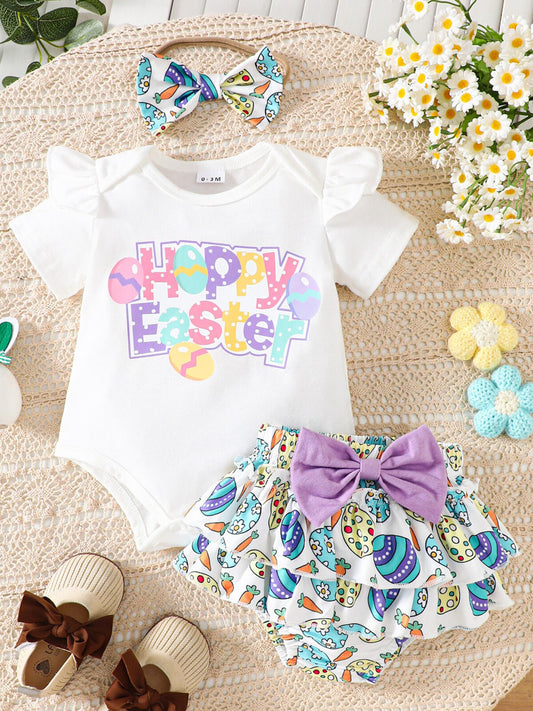 Children's Easter Graphic Bodysuit and Skirt Set with Headband