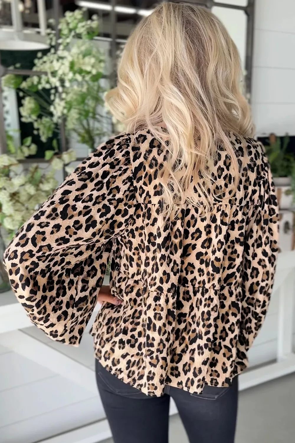 Leopard Print Tie-Neck Blouse