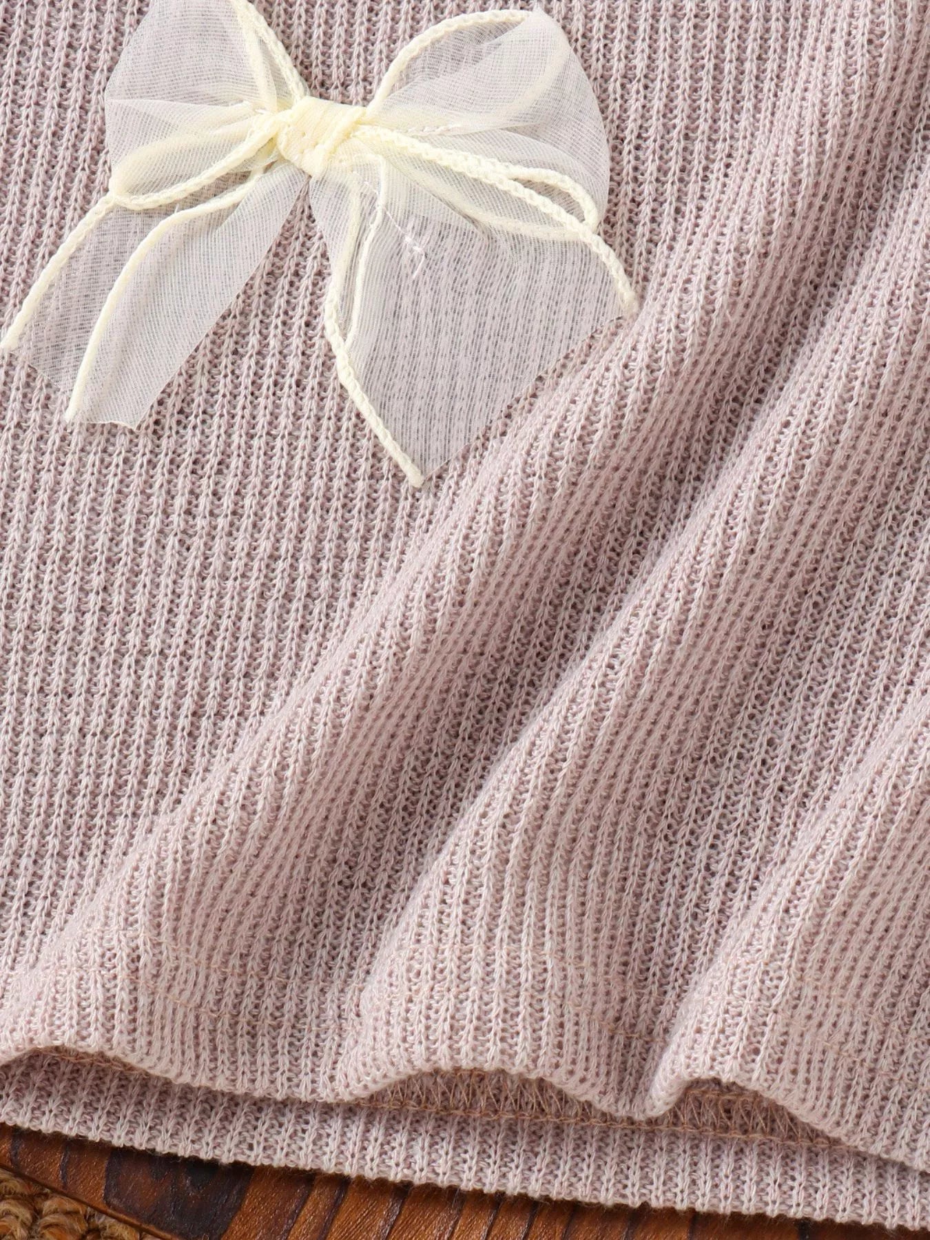 Children's Ribbed Knit Spaghetti Strap Dress with Bow
