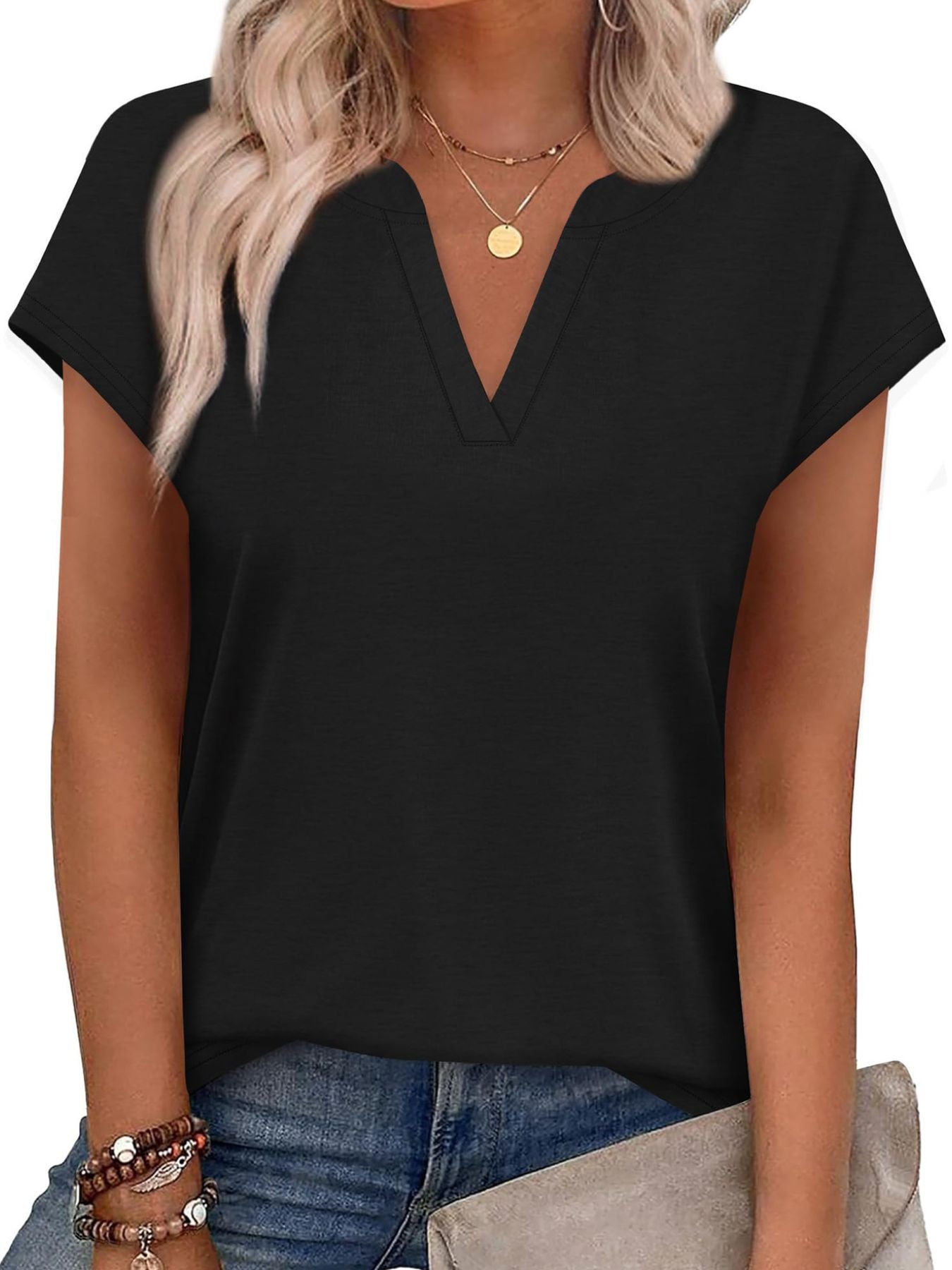 Notched Short Sleeve T-Shirt