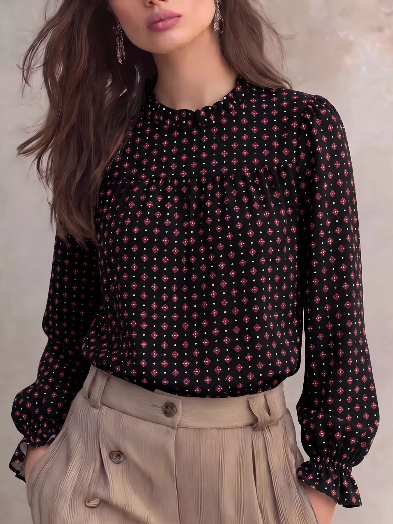 Printed Flounce Sleeve Blouse