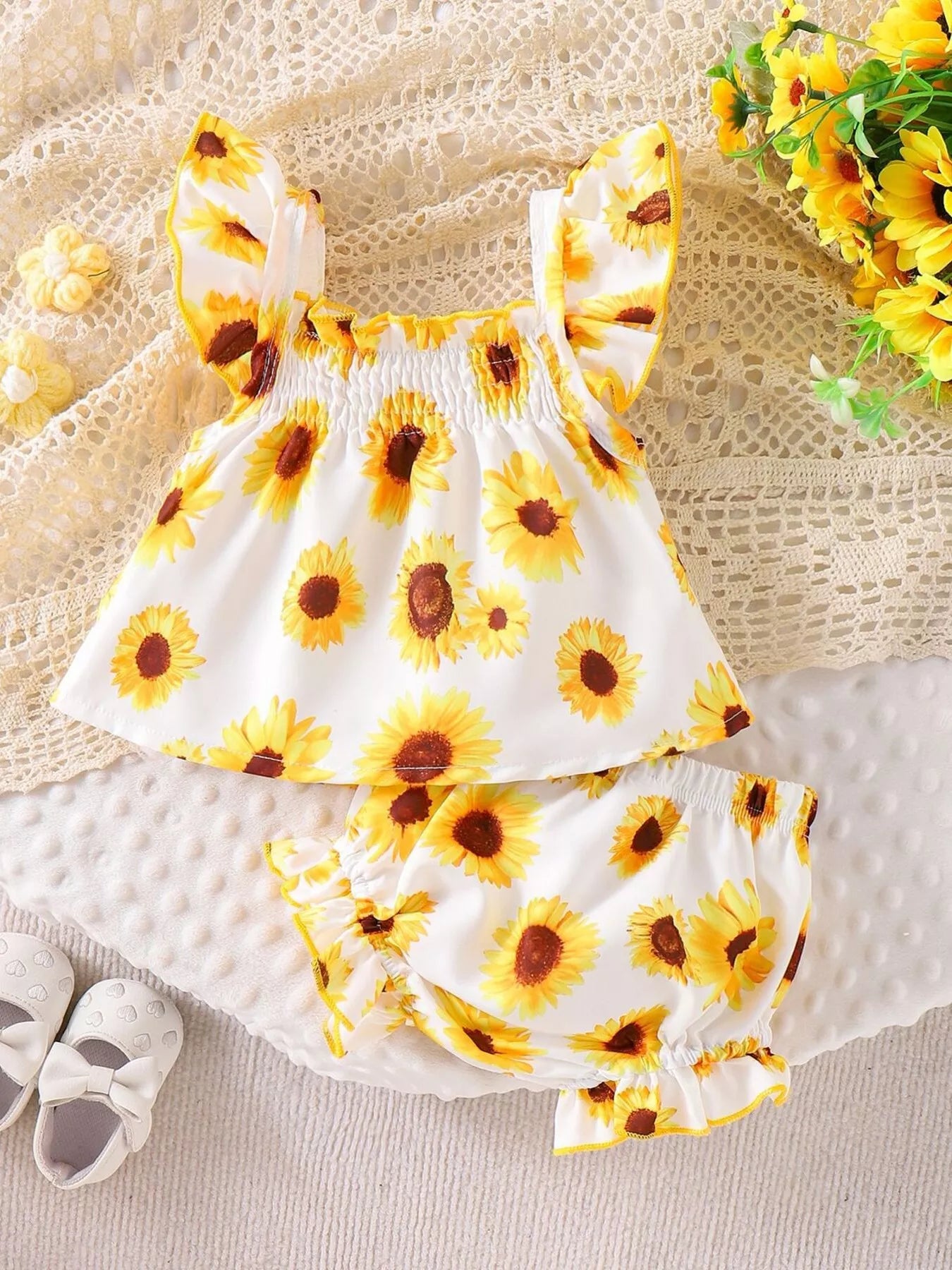 Children's Ruffled Printed Tank and Shorts Set