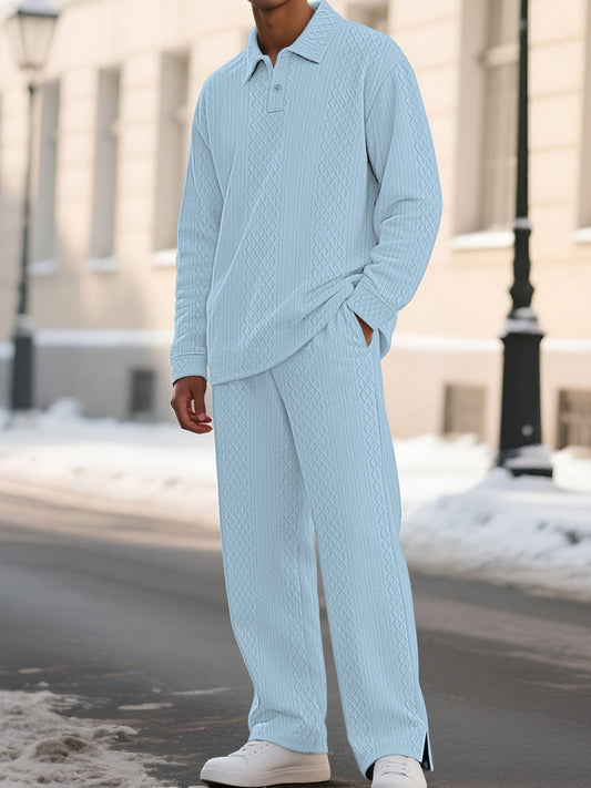 Men's Full Size Textured Long Sleeve Top and Pants Set Plus Size