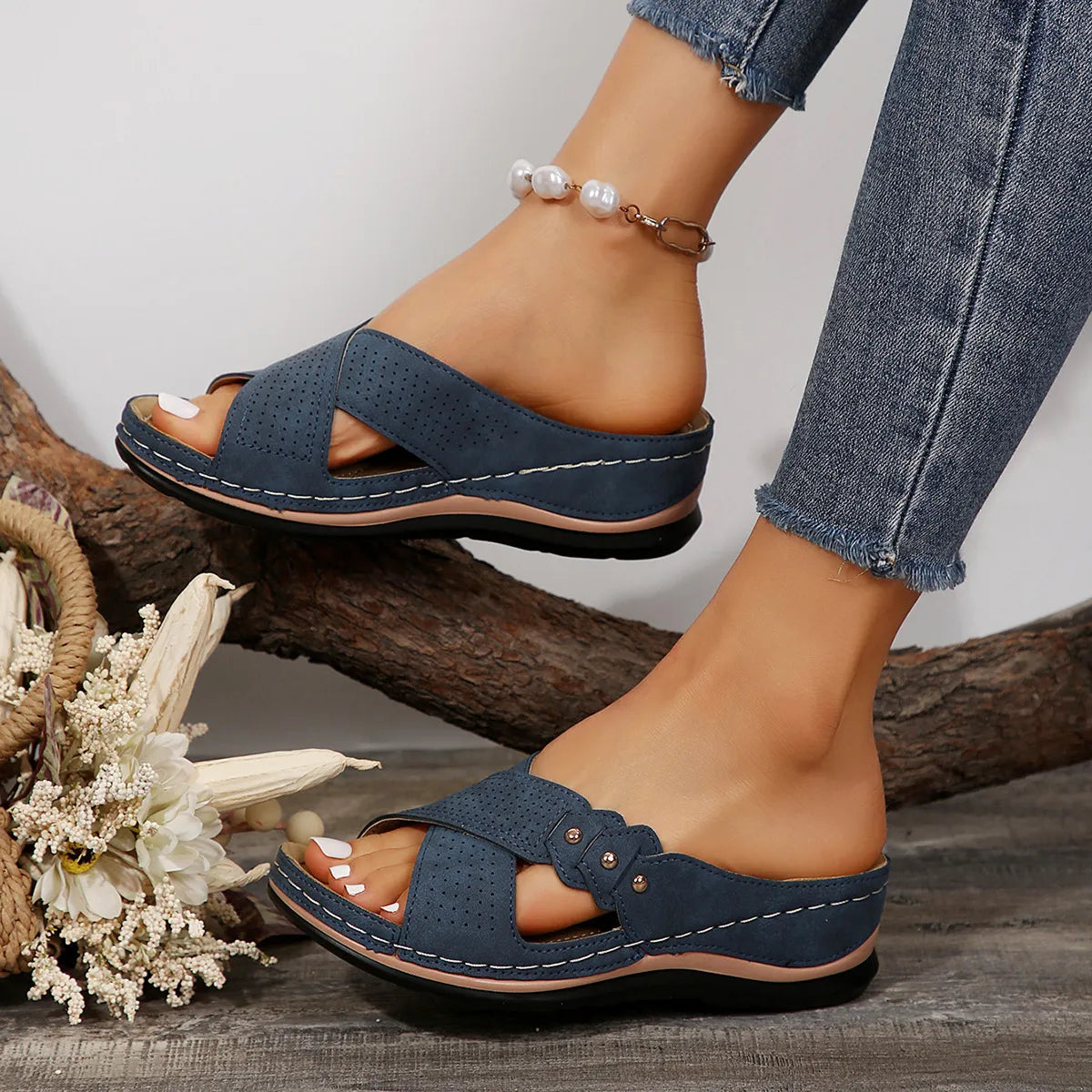 Crisscross Open Toe Wedge Sandals