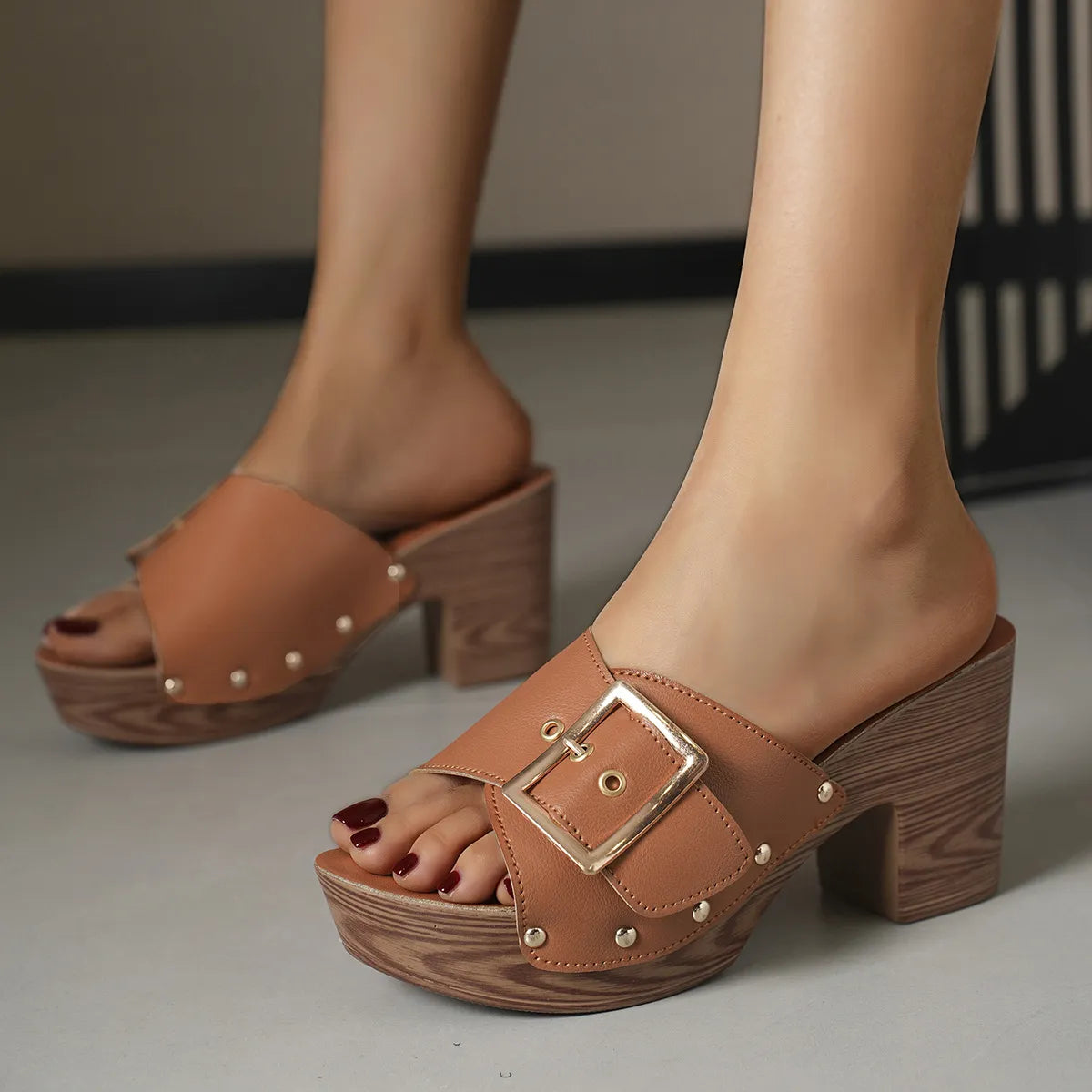 Platform Block Heel Buckle Sandals