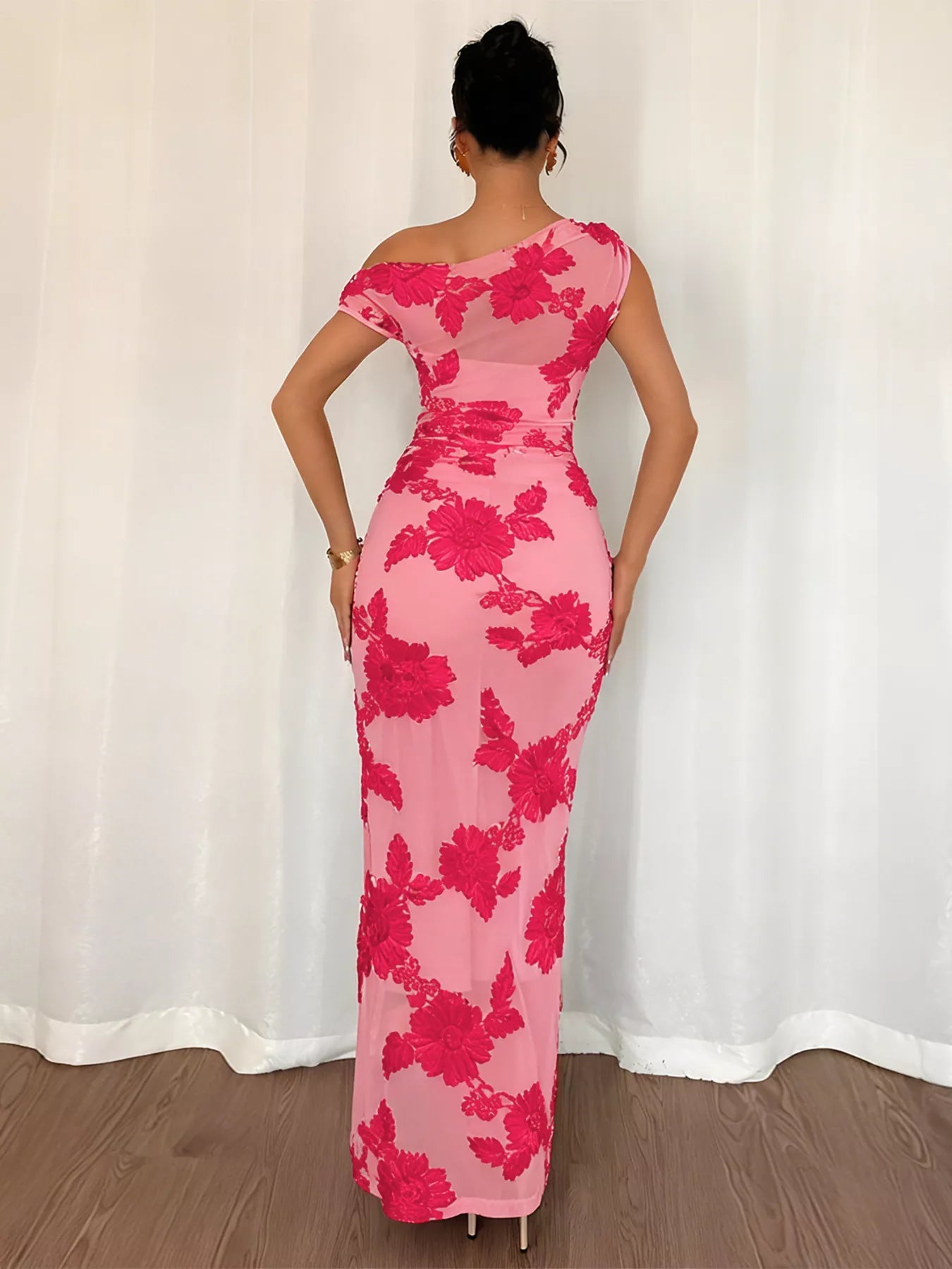 Embroidered One Shoulder Maxi Dress