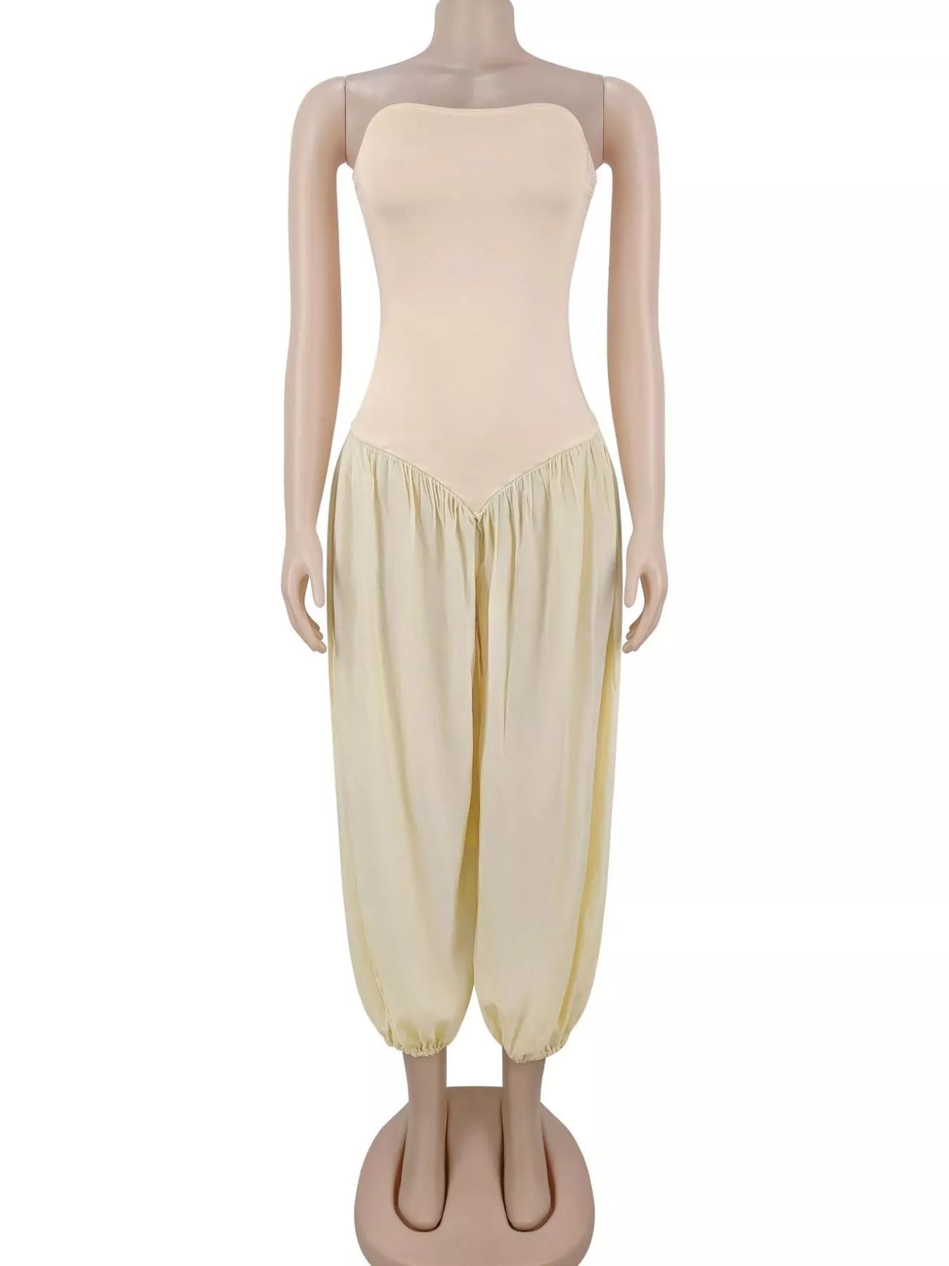 Strapless Ruched Wide-Leg Jumpsuit