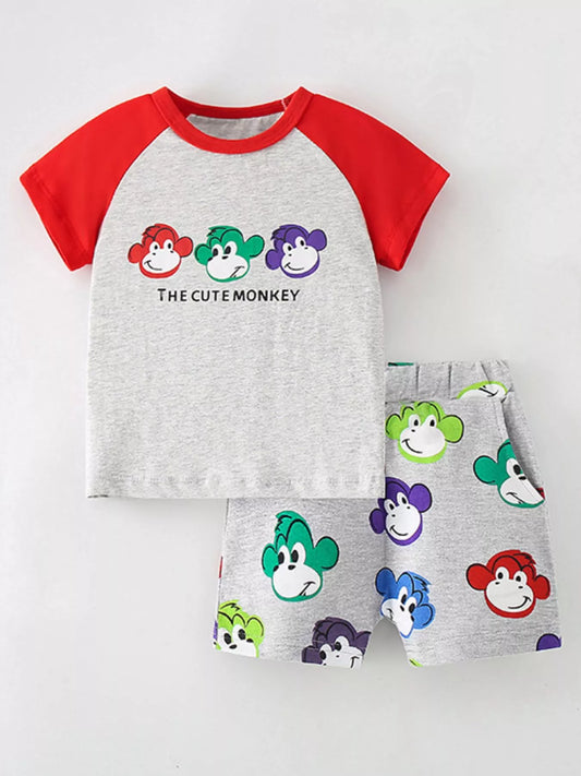 Children's Cute Monkey Tee and Shorts Set