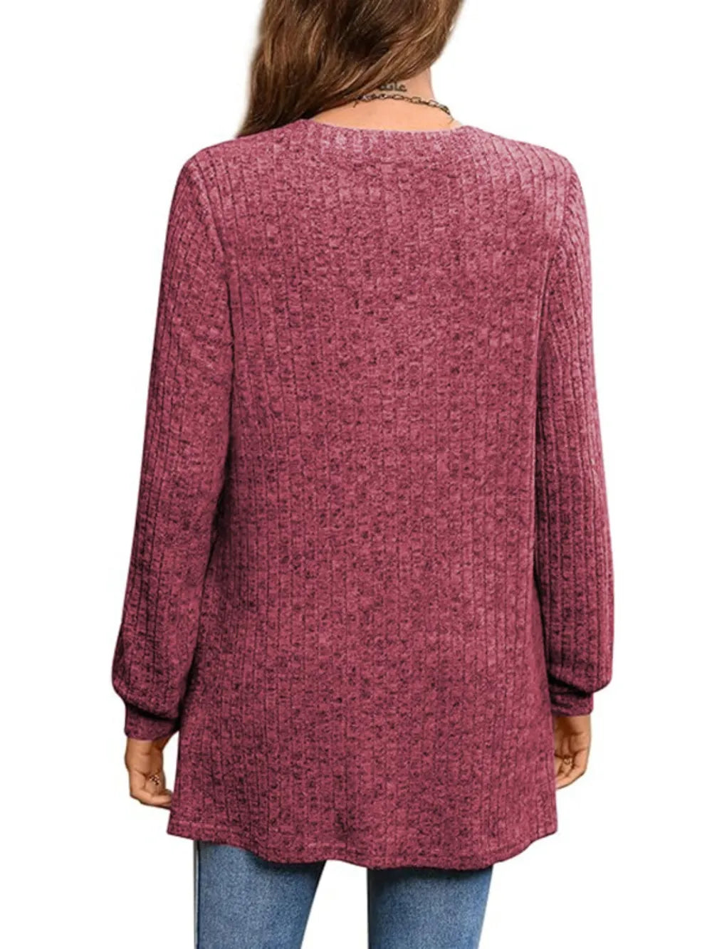 Ribbed Notched Long Sleeve T-Shirt