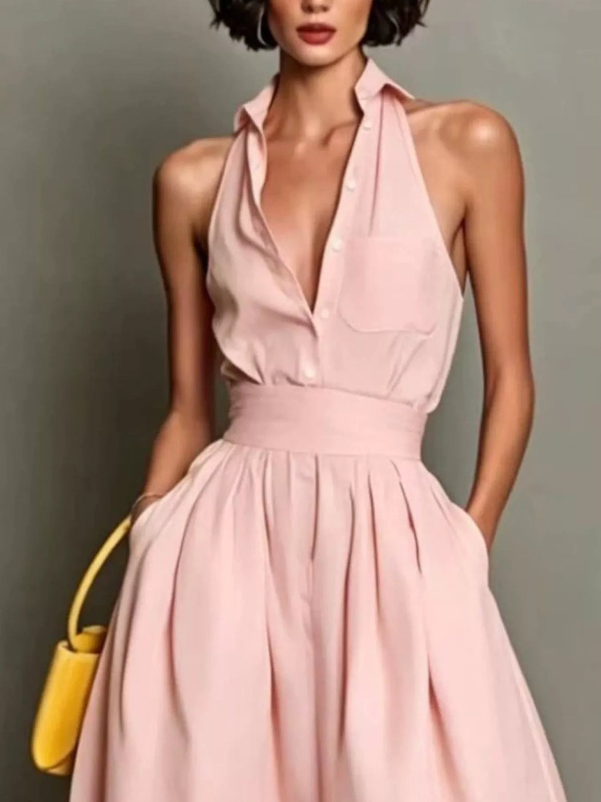 Sleeveless Collared A-Line Midi Dress