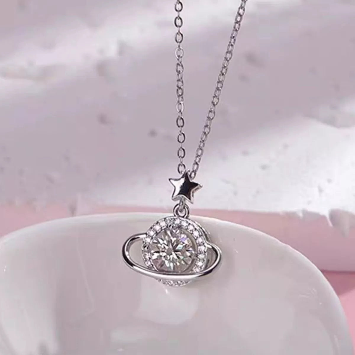1 Carat 925 Sterling Silver Moissanite Planet Necklace