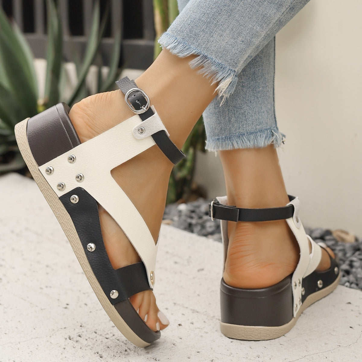 Leopard Ankle Strap Wedge Sandals
