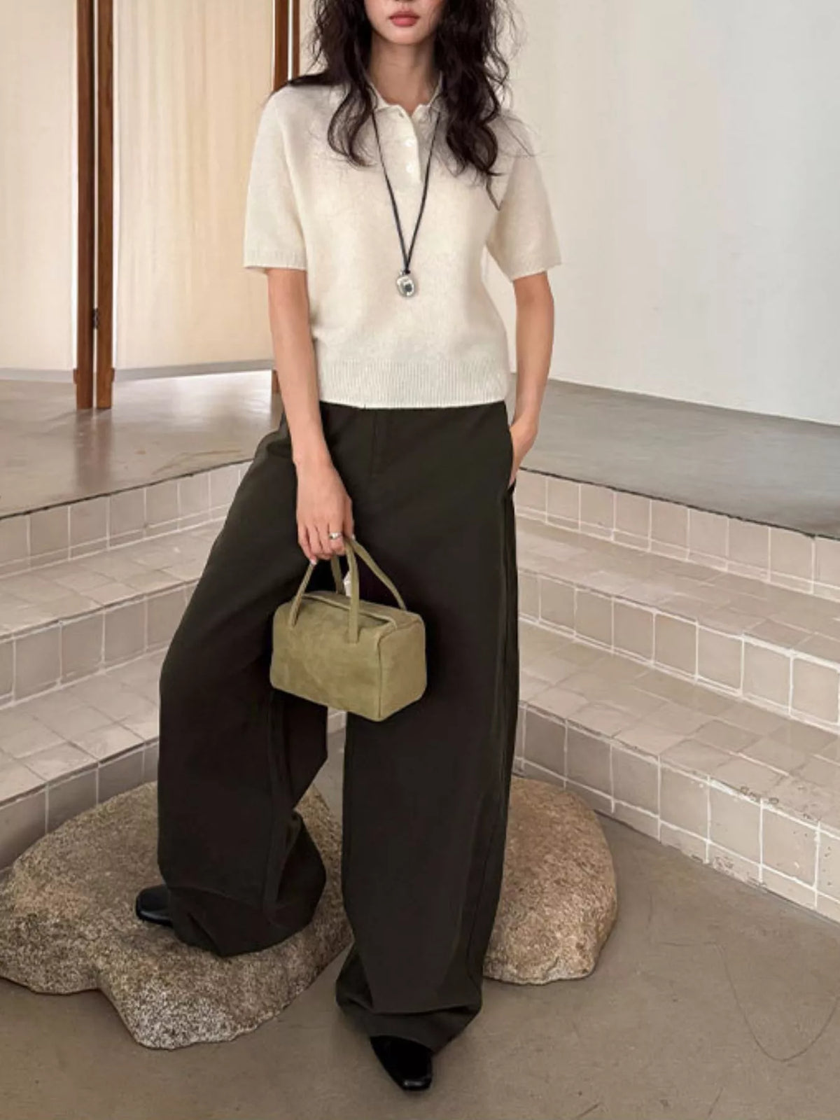 Wool Short-Sleeve knitted Polo Shirt