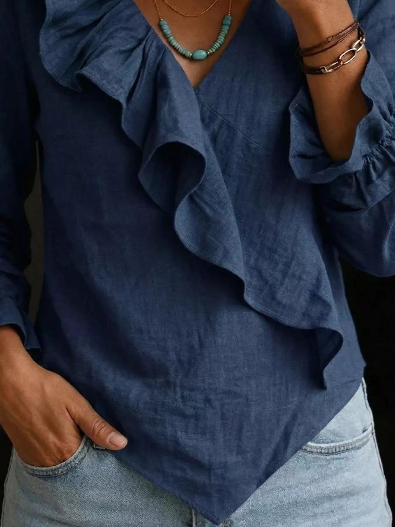 Full Size Ruffled Long Sleeve Blouse Plus Size