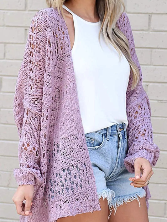 Full Size Openwork Open Front Lightweight Cardigan Plus Size