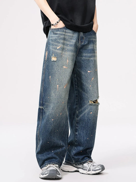 Men's Full Size Distressed Wide Leg Vintage Jeans Plus Size