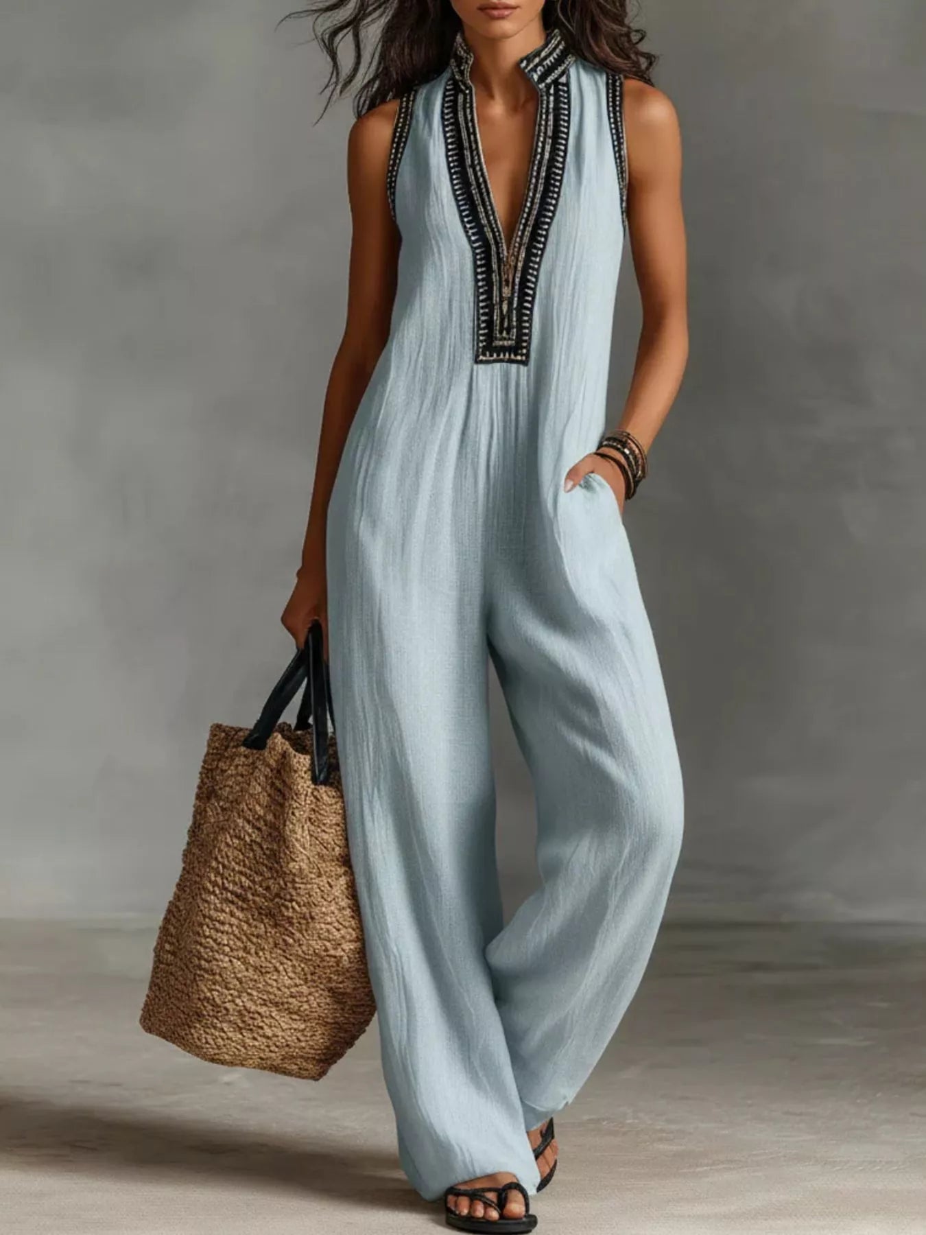 Full Size Sleeveless Wide-Leg Jumpsuit Plus SIze