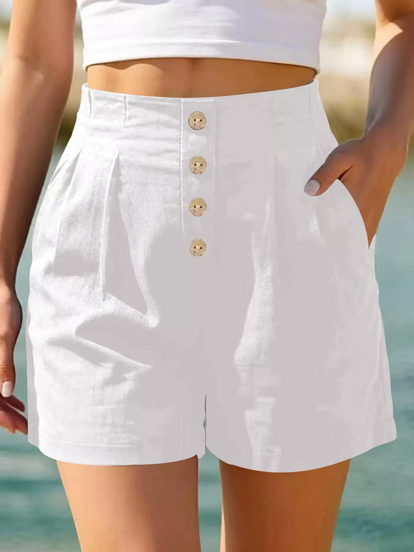 Button Fly High Waist Shorts