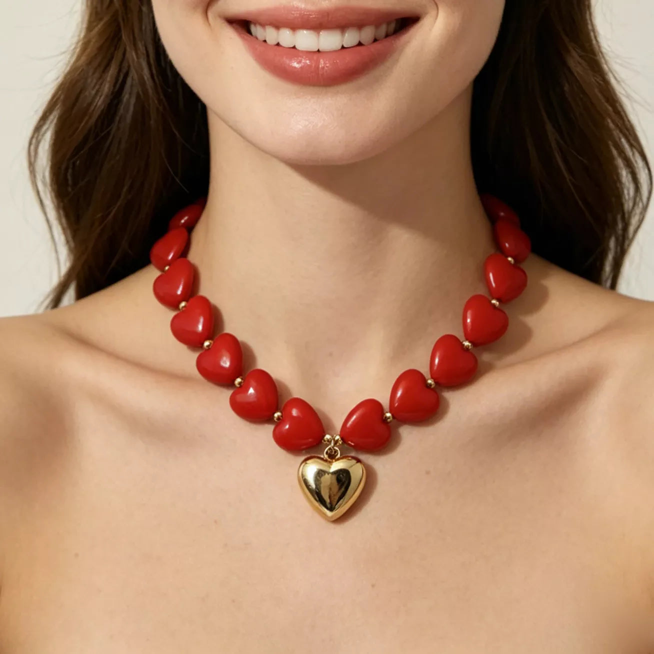 Heart‑Shaped Resin Beaded Necklace