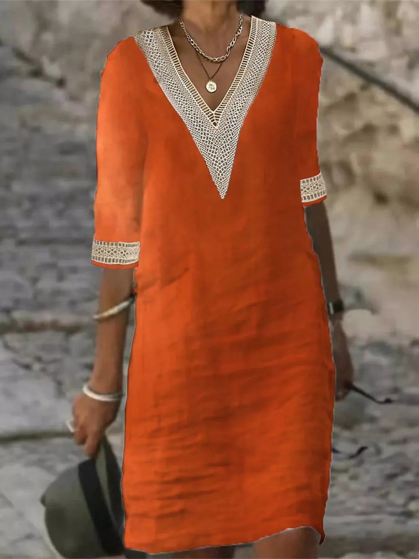 Full Size V-Neck Half Sleeve Dress Plus Size