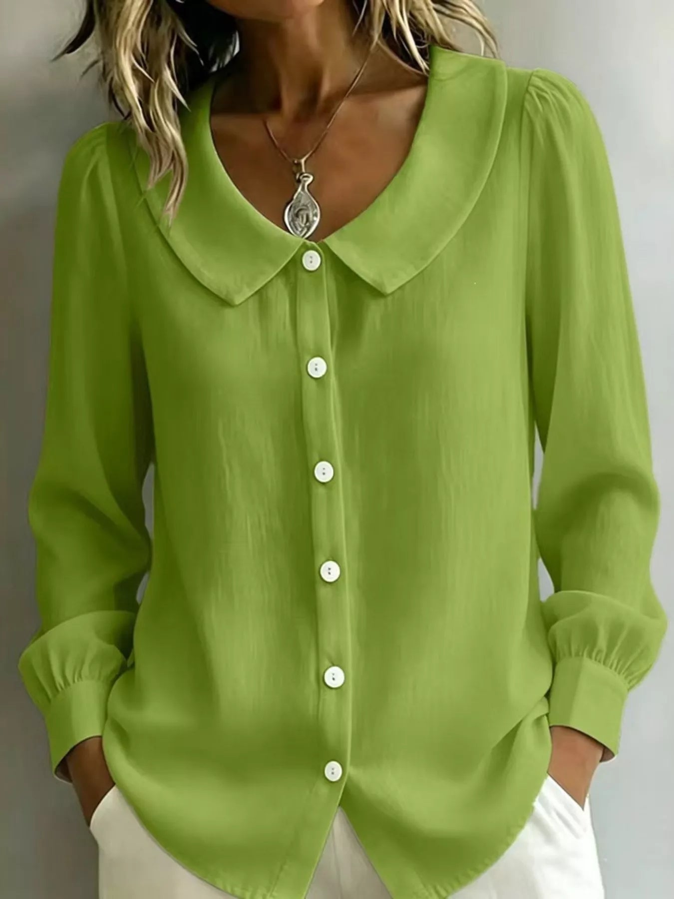 Full Size Peter Pan Collar Button-Down Shirt Plus Size