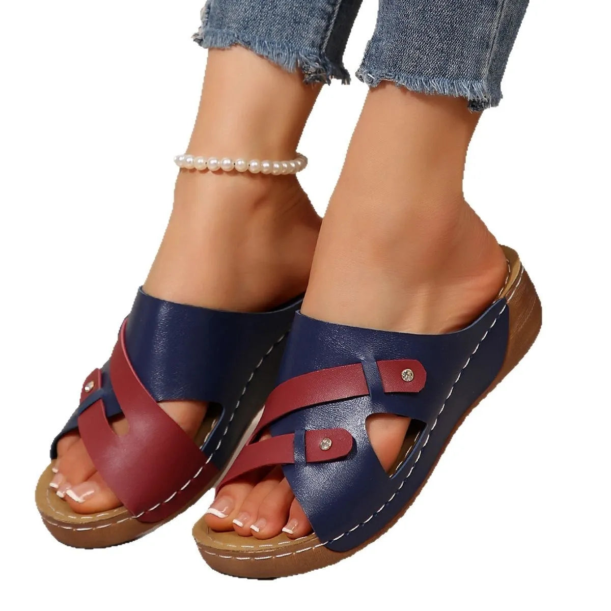 Cutout Contrast Wedge Sandals