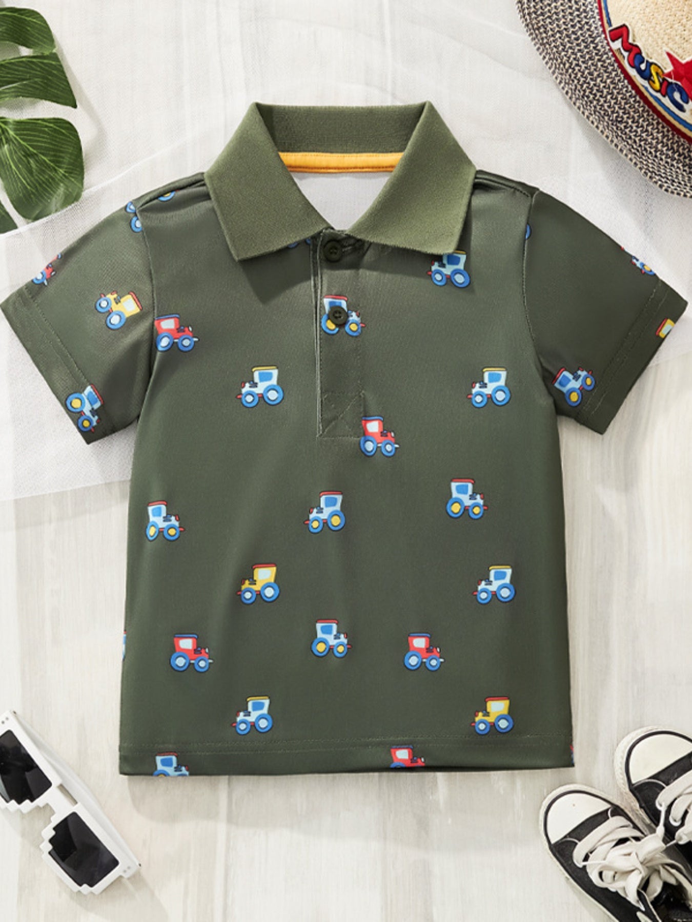 Children's Tractor Print Casual Polo Shirt