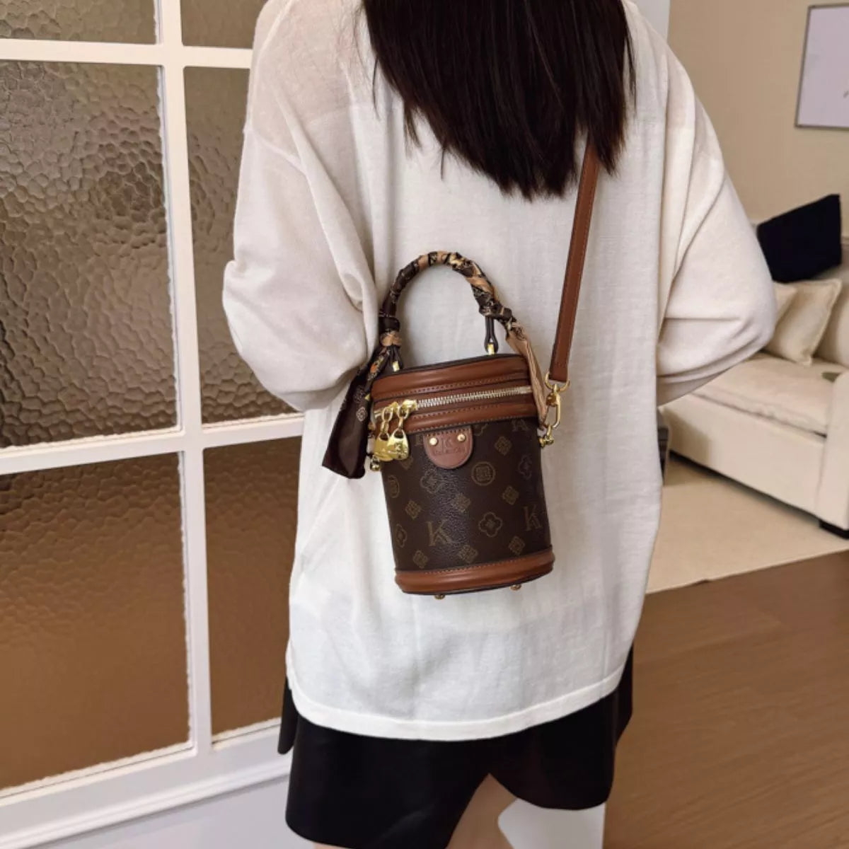 Top Handle Bucket Crossbody Bag