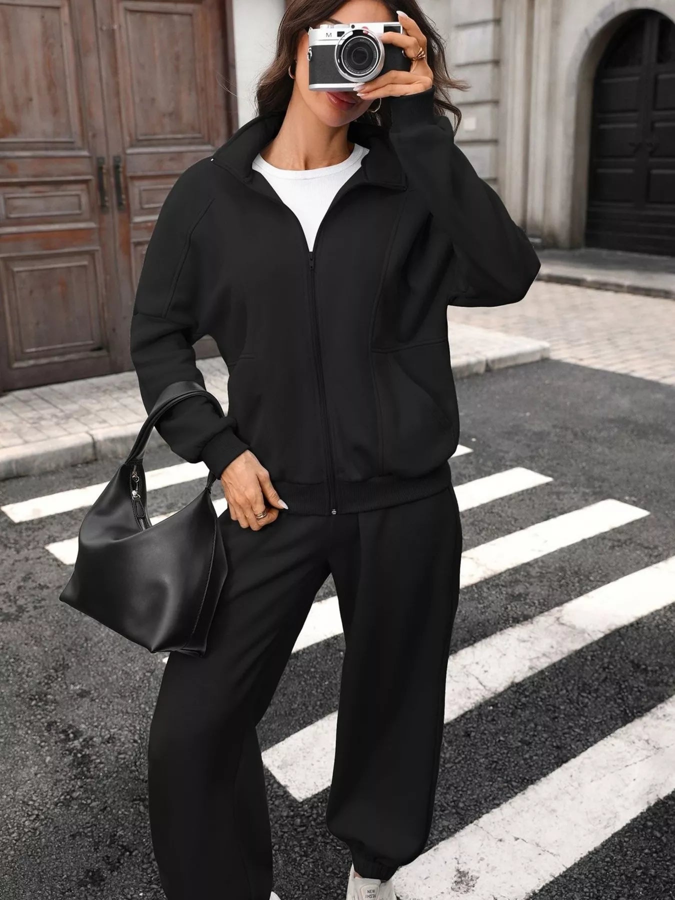 Zip-Up Long Sleeve Top and Pants Set
