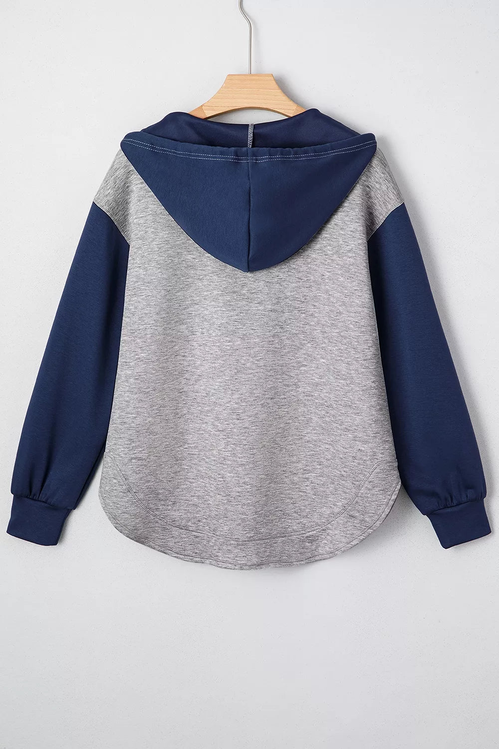 Color Block Patchwork V Neck Drawstring Hoodie