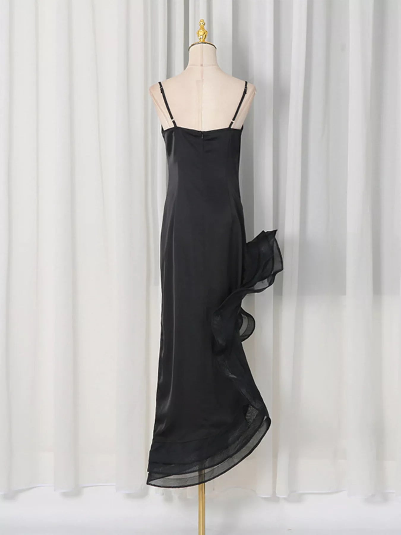Spaghetti Strap Ruffle Slit Maxi Dress