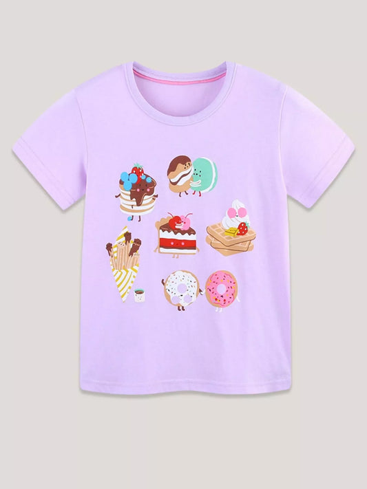 Children's Cartoon Dessert Print Short Sleeve T-Shirt