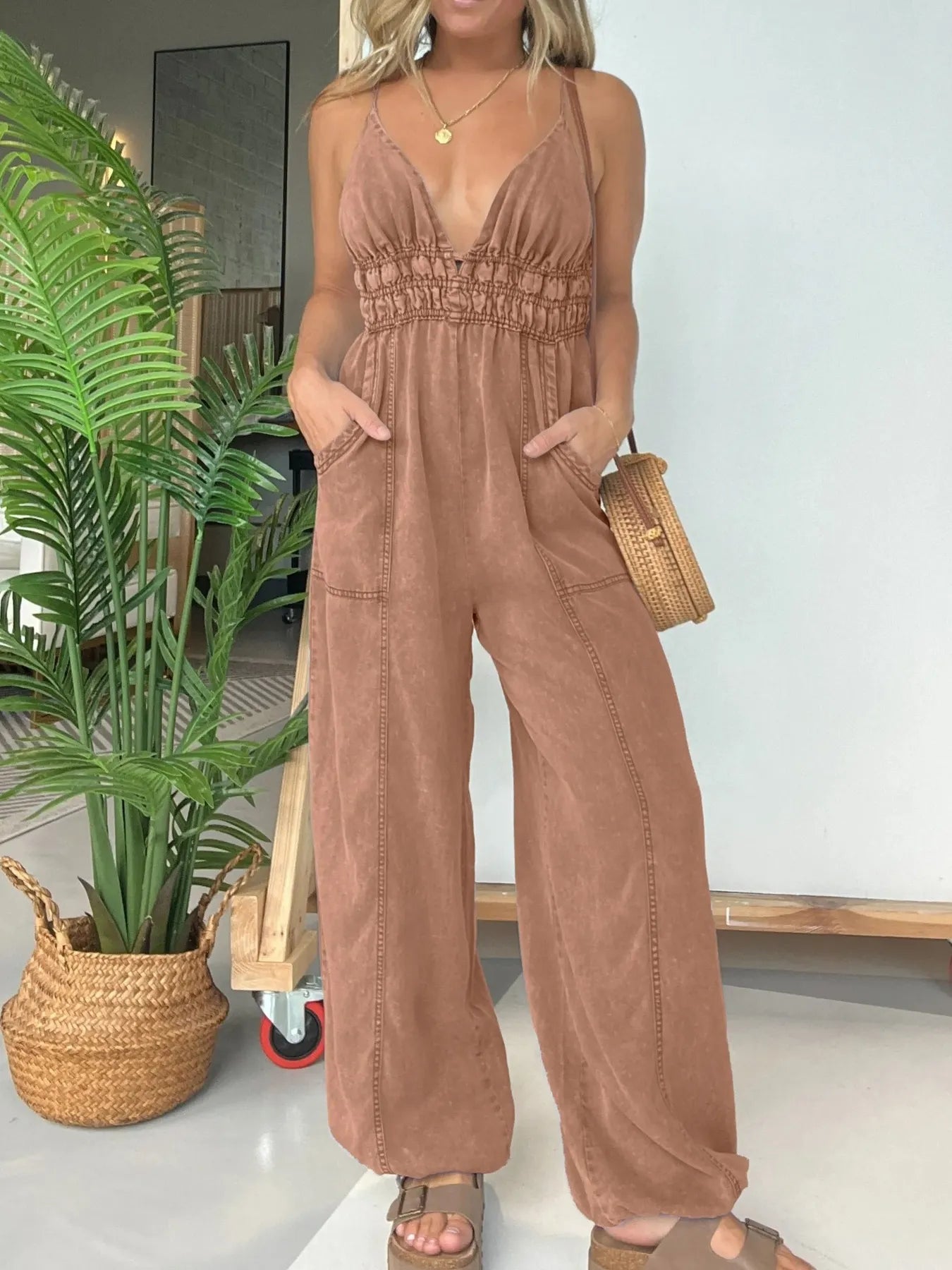 Full Size Wide Leg Spaghetti Strap Jumpsuit Plus Size