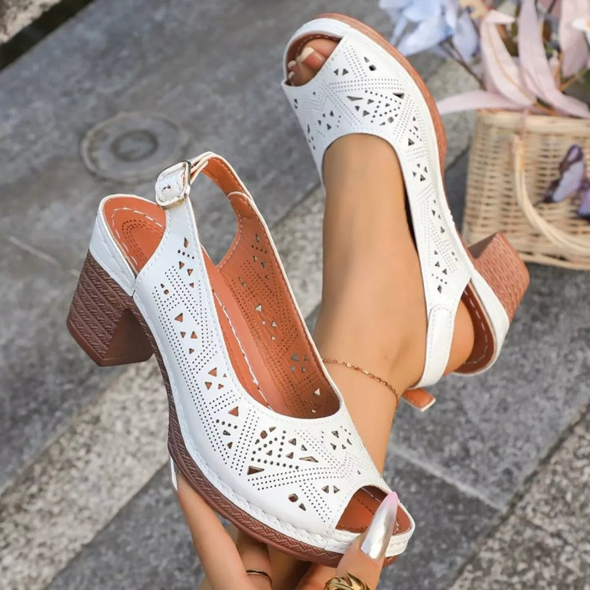 Open Toe Block Heels Sandals