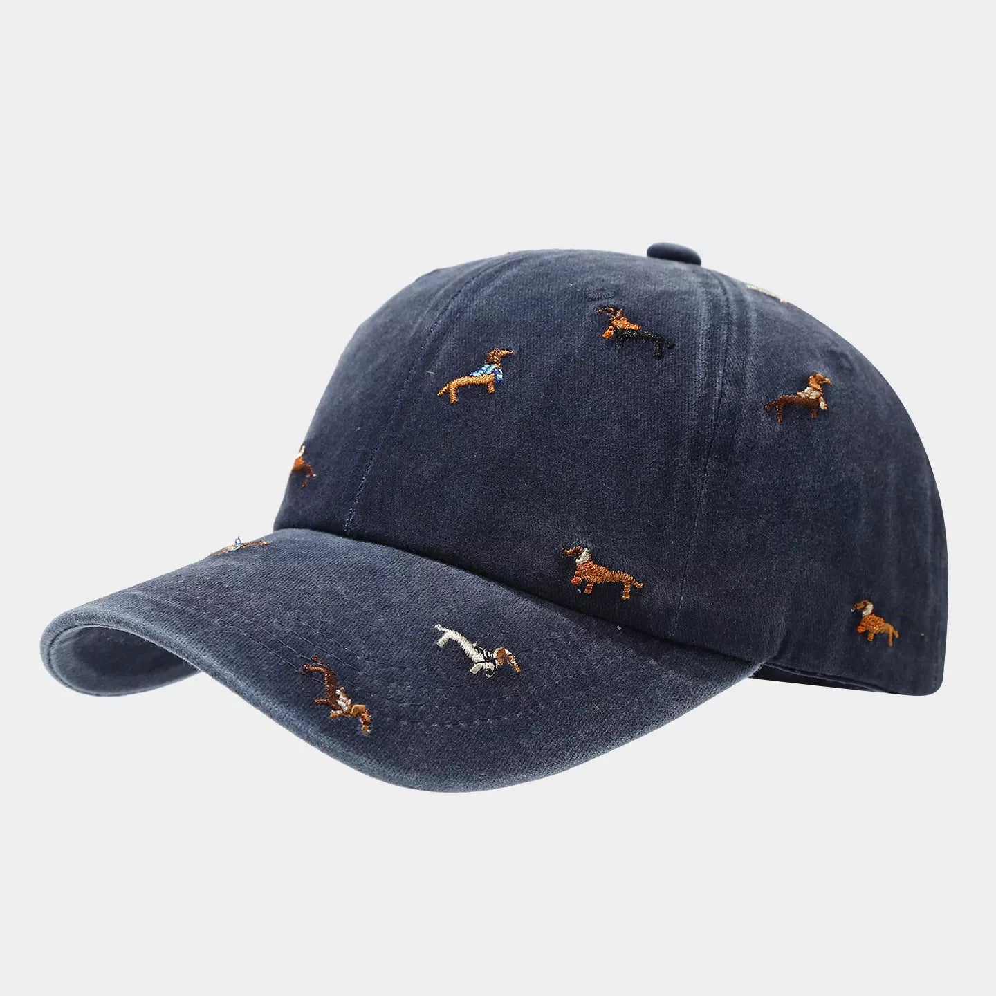 Dog Embroidered Washed Cotton Baseball Cap