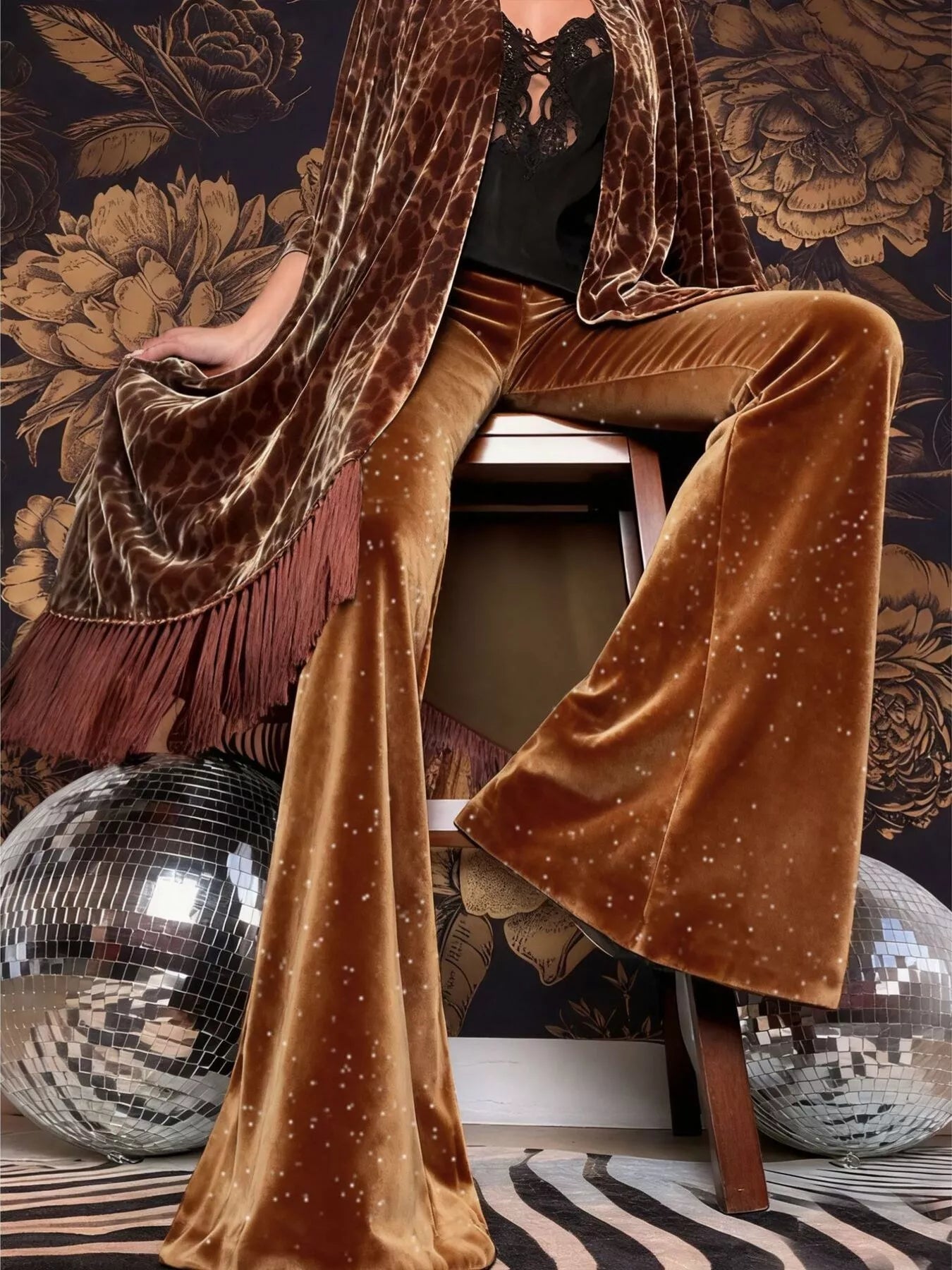 Velvet High Waist Flared Pants