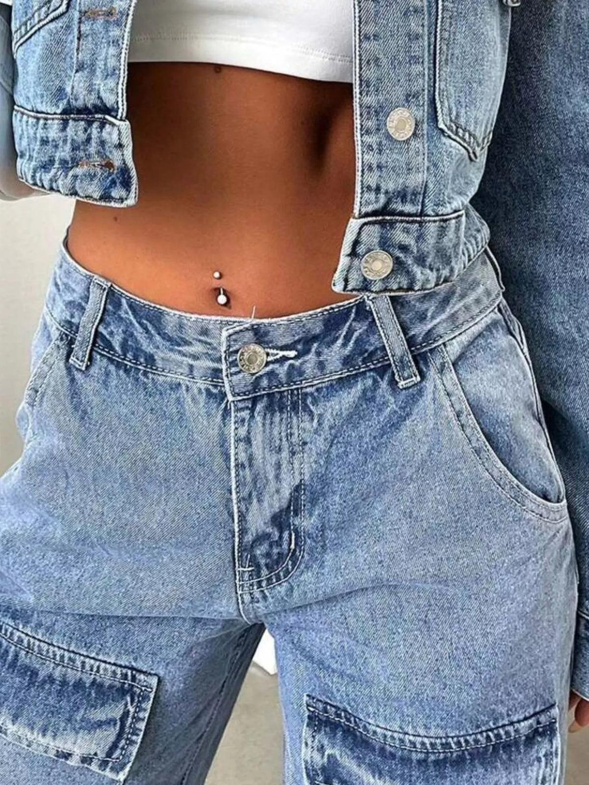 High-Waisted Wide-Leg Cargo Jeans
